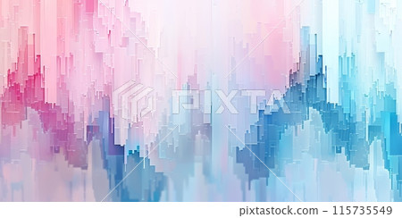 Abstract gradient background transitioning from pink to blue, with pixelated, rectangular shapes 115735549