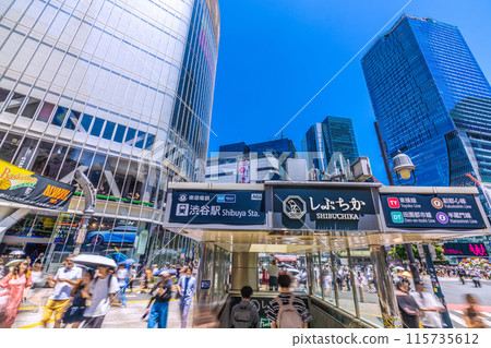 日本東京六月的都市景觀。入境旅遊復甦…外國遊客陸續湧入…眺望澀谷中心街、澀近等。 115735612