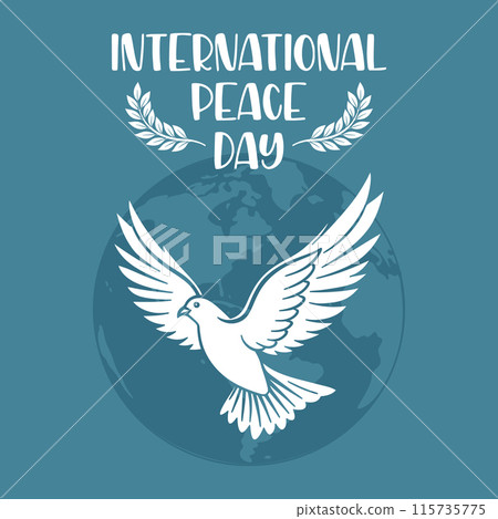 International peace day. Silhouette of a white dove against a background with a globe. Illustration. Vector 115735775