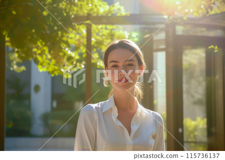 Radiant Professional: Portrait of a Businesswoman in Sunlit Park Radiant Professional: Portrait of a Businesswoman in Sunlit Park 115736137