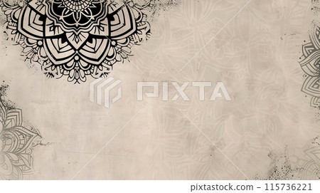 A sleek, light grey background with a simple, yet sophisticated, black mandala A sleek, light grey background with a simple, yet sophisticated, black mandala 115736221