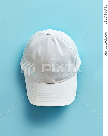 White Cap on Blue Background 115736389