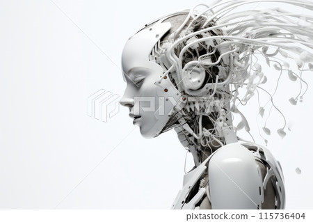 Profile of a robotic woman with a sleek and modern design. 115736404