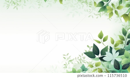 Elegant watercolor green leaves pattern on a light background with ample space for text 115736510