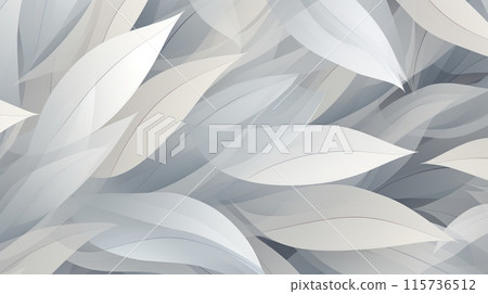 Soft abstract background with light and dark grey leaves creating a layered effect. 115736512