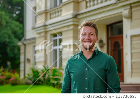 Green Glory: Businessman Grins Beside His Latest Acquisition Green Glory: Businessman Grins Beside His Latest Acquisition 115736655