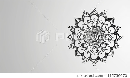 A sleek, light grey background with a simple, yet sophisticated, black mandala 115736670
