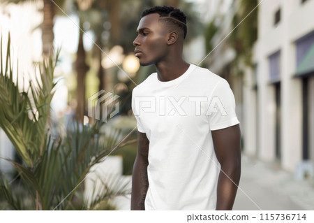 Mockup of Man in White T-Shirt in Greenery 115736714