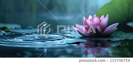 Mindful Reflections: Lotus Flower and Droplet 115736759