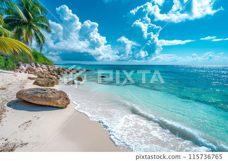 Dreamy Coastal Haven: White Sands and Palms 115736765