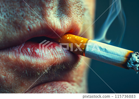 Smoking Elegance: Close-up Capture - Stock Illustration [115736883]