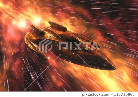 Futuristic Spaceship Retreats into the Cosmos 115736963