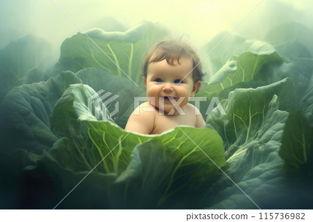 Joyful Infant Amidst Cabbage Bliss 115736982