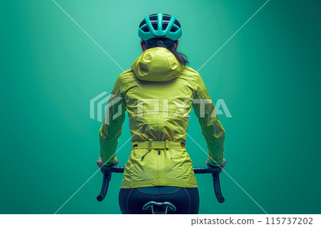 Vibrant Green Cyclist in Full Stride Vibrant Green Cyclist in Full Stride 115737202