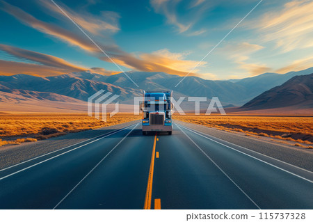 Lone American Truck on Vast Horizon 115737328