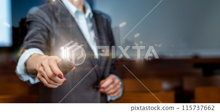 Speaker holding microphone. 115737662