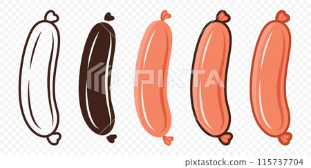 Flat Vector Sausage Icon Set. Cartoon Sausage Icon, Isolated Flat Vector Sausage Icon Set. Cartoon Sausage Icon, Isolated 115737704