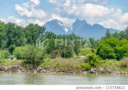 Golden Ears Mountains seen from Langley Fort, Canada, BC. Golden Ears Mountains seen from Langley Fort, Canada, BC. 115738622