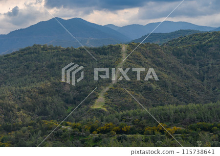 Panoramic top view of Troodos mountains range, Cyprus 2 115738641