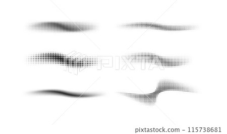 Dotted halftone waves. Abstract shapes, wave effect dotted gradient. Halftone graphic dots waves. Wave dotted halftone. Vector 115738681