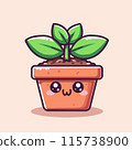 Adorable Kawaii Potted Plant Illustration 115738900
