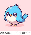 Adorable Kawaii Blue Bird Illustration 115738902