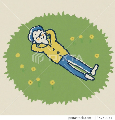 一個人在草地上休息的圖像插圖 115739055