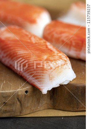 imitation crab meat that lies on the table imitation crab meat that lies on the table 115739237