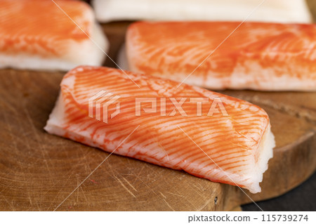 imitation crab meat that lies on the table 115739274