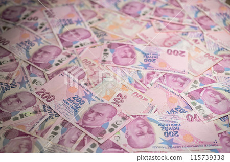 Turkish lira background. Turkish money. 200tl banknotes. Banner for the site, desktop wallpaper, space for copying text 115739338