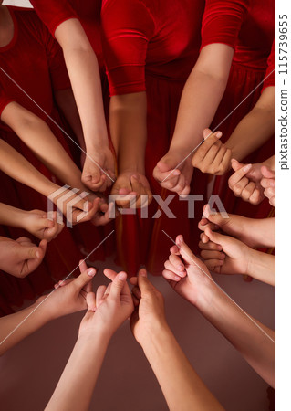 Unified Hands Circle Symbolizing Teamwork, Community and Collaboration 115739655