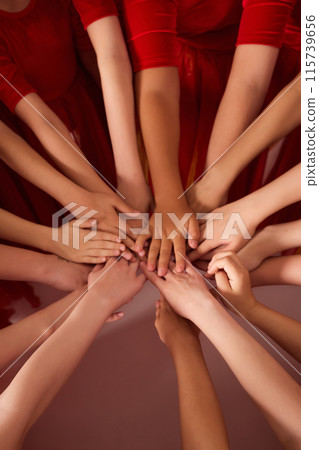 Unified Hands Circle Symbolizing Teamwork, Community and Collaboration Unified Hands Circle Symbolizing Teamwork, Community and Collaboration 115739656