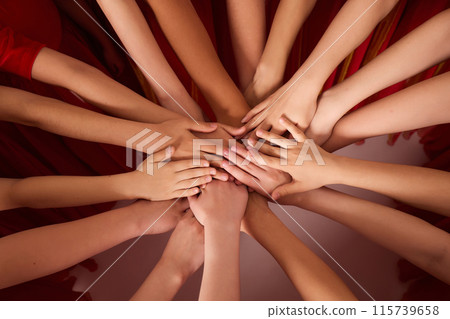 Unified Hands Circle Symbolizing Teamwork, Community and Collaboration Unified Hands Circle Symbolizing Teamwork, Community and Collaboration 115739658