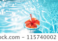 芙蓉花漂浮在夏日色彩的泳池中 115740002