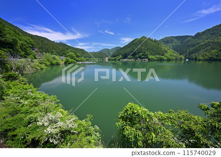 Lake Ginzan seen from the road along the lakeside (Ikuno-cho, Asago City, Hyogo Prefecture) 115740029