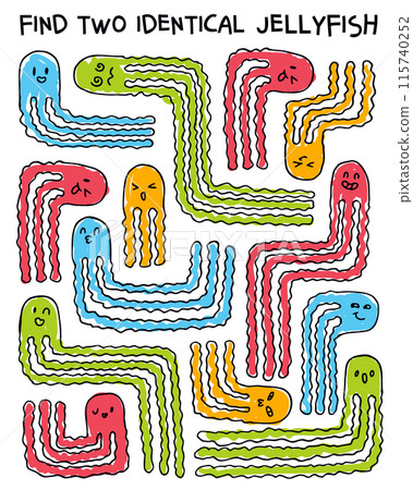 Find two identical jellyfish. Educational game for kids 115740252