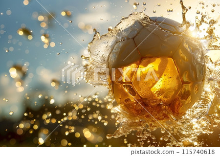 Soccer ball filled with beer - celebrating a football victory Soccer ball filled with beer - celebrating a football victory 115740618