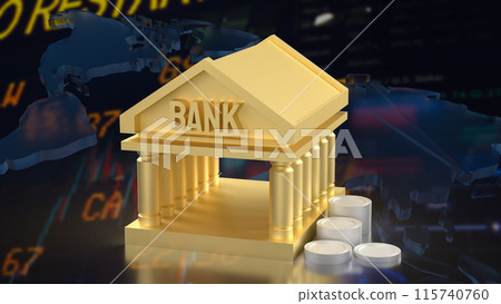 The Bank building symbol and coins for Business concept 3d rendering. The Bank building symbol and coins for Business concept 3d rendering. 115740760