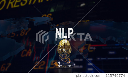 The crystal head and gold brain for Natural Language Processing  NLP  concept 3d rendering. 115740774