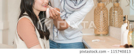 Actresses, models, talents, and idol women receiving makeup from hair and makeup artists 115740813