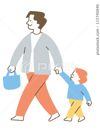 男孩與父親手牽手走路_color 115740846