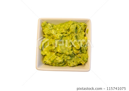 Bowl of guacamole isolated on white background 115741075