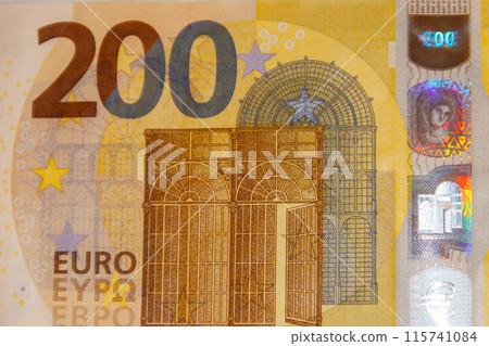 Macro shot of two hundred euro banknote Macro shot of two hundred euro banknote 115741084