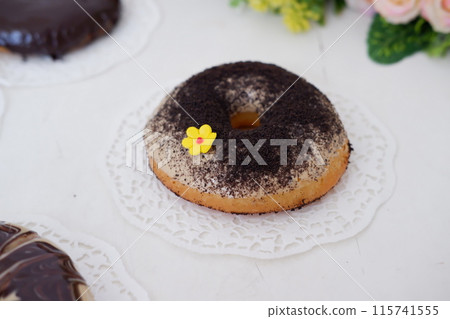 donuts with delicious topping as a background 115741555