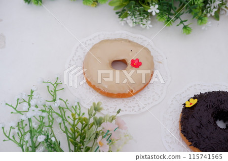 donuts with delicious topping as a background 115741565