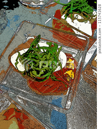 Shiso and Salmon Noodle Soup with Cheese 115741628