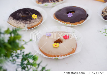 donuts with delicious layers as a background 115741725