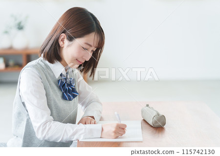high school student studying at home 115742130