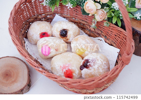 flavored ball donuts as a background 115742499