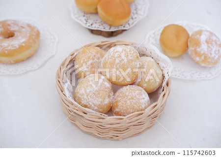 delicious snowball donuts as a background 115742603